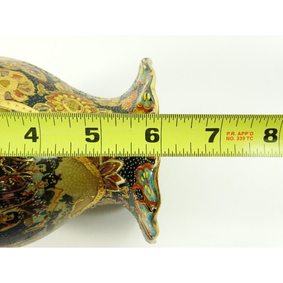 Vintage Japanese Satsuma Vase Scalloped Edges Geisha Butterfly Floral Ceramic - Picture 9 of 10